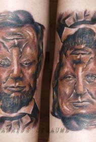 Patrón de tatuaje de retrato de estilo surrealista de color de pierna