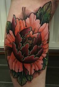 Patas de tatuaxe de flores de gran estilo tradicional en cor grande