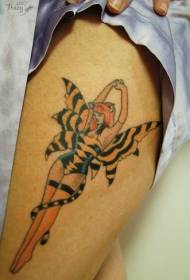 kojos spalvos šokančios merginos tatuiruotės modelis