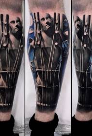 kāju reālistisks humanoīdās ģitāras tetovējuma modelis