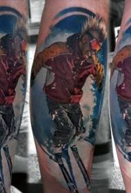 Tatuaggio uomo sci stile colore realismo delle gambe