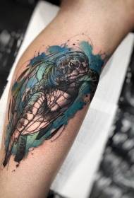 Immagine tatuaggio colorato grande tartaruga stile realismo delle gambe
