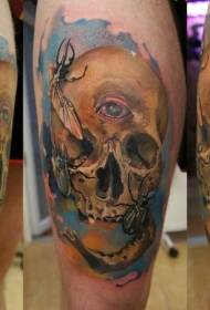 Nije styl kleurde leg minsklike skull tattoo patroan