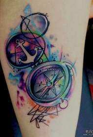 betis warna percikan tinta pola tato kompas