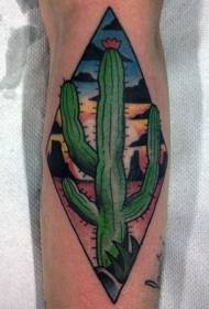 Modello colorato del tatuaggio del cactus di stile dell'illustrazione della gamba