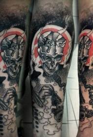 Kāju krāsas velna skeleta tetovējuma raksts