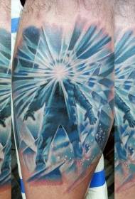 male thigh fantasy world multicolored ice tattoo pattern