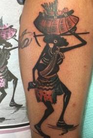 Colorful tribal human tattoo in leg illustration style