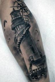 Motif de tatouage phare et phare de petite voiture noir gris