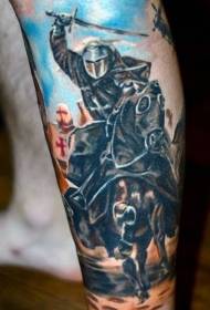 Modello tatuaggio cavaliere medievale colorato cavallo e cavallo