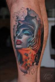 Bezerro nova escola cor mulher retrato tatuagem padrão