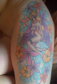 Modèle de tatouage de fée nue couleur de jambe