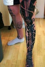 Padrão de tatuagem mecânica realista de estilo Terminator de perna