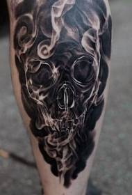 Borjú fekete-fehér füst és koponya tetoválás minta