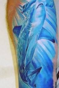 Phong cách thực tế đáy biển màu xanh hình cá mập đầu búa
