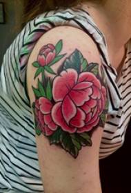 Nnukwu ogbaeti ihe atụ nwa agbọghọ na ogwe aka buru ibu na agba peony tattoo picture