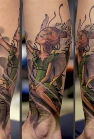 Modello bello del tatuaggio dell'elfo di fantasia di stile dell'illustrazione di colore dello stinco