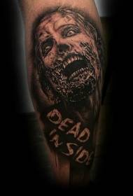 Modello di tatuaggio faccia zombie orribile grigio nero di vitello