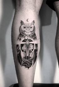 Теляча сова в поєднанні з малюнком татуювання маяка