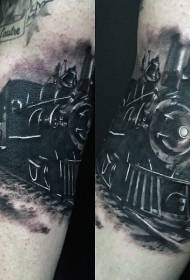 ゴージャスなリアルな黒灰色の列車の足のタトゥーパターンを描いた