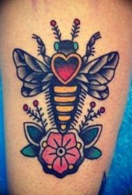 Nohy staré školy hmyz a kvety tetovanie vzor