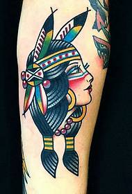 Ang pattern ng calf old school tribal girl tattoo