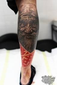 Motif de tatouage visage de vieillard effrayant couleur de veau
