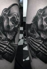 Padrão de tatuagem de esqueleto de bezerro preto cinza estilo monstro homem