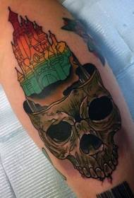 Castle magic color color calf ແລະຮູບແບບ tattoo ປະສົມປະສານກັບກະໂຫຼກ