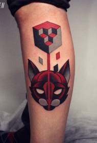 Estilo geométrico colorido gato e cubo tatuagem padrão
