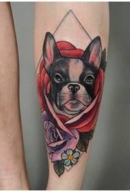 Βόλτα χρώμα πορτρέτο σκυλί αυξήθηκε σχέδιο τατουάζ