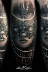 Fantasistil schwaarz Mask mat Fra Gesiicht Tattoo Muster