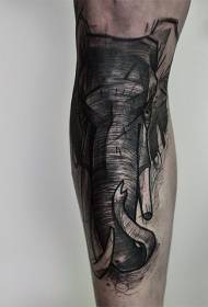 Vasikka kaiverrettu tyyli musta norsu tatuointi malli