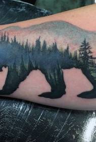 Arm bear shape colorful landscape tattoo pattern