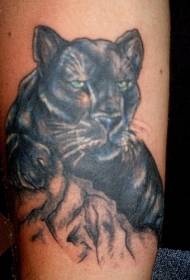 Modello tatuaggio gamba leopardo nero occhi verdi