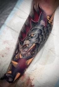 Kleur duivel hond en zwaard tattoo patroon
