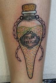 Old school calf beautiful heart shaped bottle letter tattoo pattern