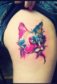 Akvarell katt tatuering mönster på låret