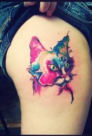 Aquarel kat tattoo patroon op dij