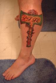 Noga u boji vojska sjekira tetovaža uzorak