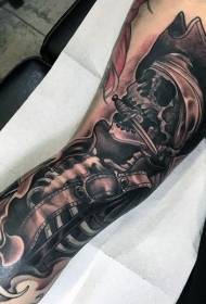 Modello tatuaggio gamba pugnale pirata stile grigio nero