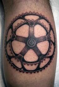 Calf black mechanical gear tattoo pattern