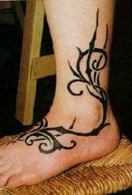 Black tribal vines ankle and instep tattoo pattern