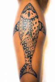 Blauzdos kietas Polinezijos stiliaus ryklio tatuiruotės modelis