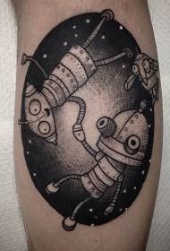 Svart gullig oval med roligt tatueringsmönster för rymdrobot