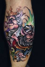 Hauska sarjakuva väri fantasia sika kuningas tatuointi malli