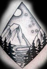 Punto geométrico espina paisaje paisaje negro tatuaje patrón
