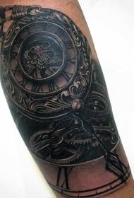Prekrasan crno sivi mehanički uzorak tetovaže sata