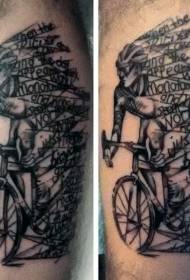 Nigra griza bicikla rajdanto kun letero-tatuaje-ŝablono