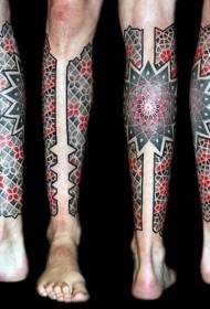 Bellissimo modello di tatuaggio decorativo antico dipinto sul polpaccio